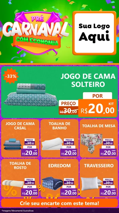 Modelo de Rede Social para Stories com o tema Pré-Carnaval Com Economia para Cama, Mesa e Banho