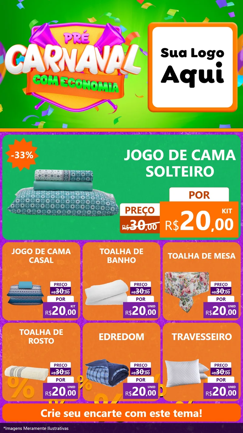 Modelo de Rede Social para Stories com o tema Pré-Carnaval Com Economia para Cama, Mesa e Banho