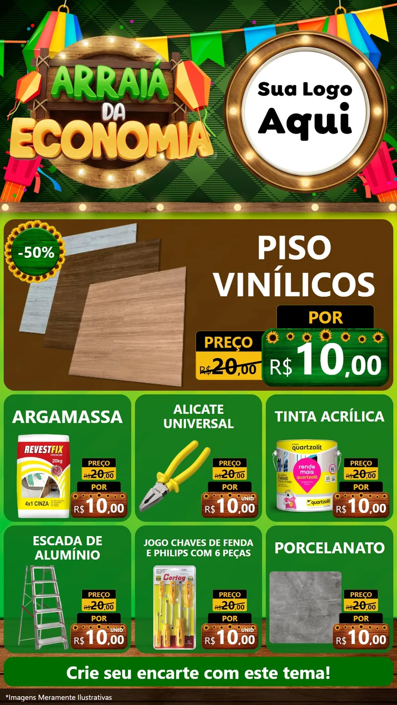 Modelo de Rede Social para Stories com o tema Arraiá de Economia para Material para Construção