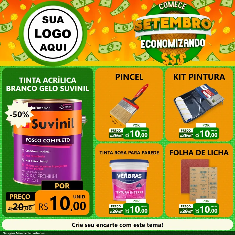 Modelo de Rede Social para Feed Facebook com o tema Comece Setembro Economizando para Tintas e Ferramentas