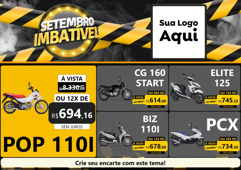 Modelo de Encarte para Encarte A4 Horizontal com o tema Setembro Imbatível para Concessionaria de Motos
