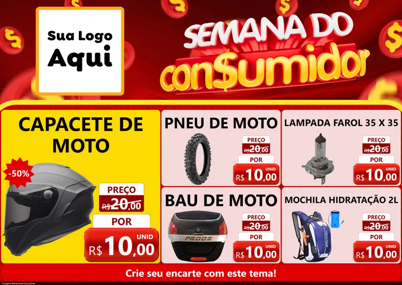 Modelo de Encarte para Encarte A4 Horizontal com o tema Semana do Consumidor para Moto peças