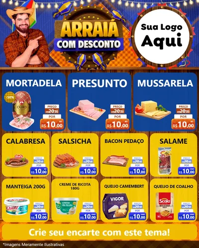 Modelo de Rede Social para Feed Instagram com o tema Arraiá Com Desconto para Frios e Laticínios