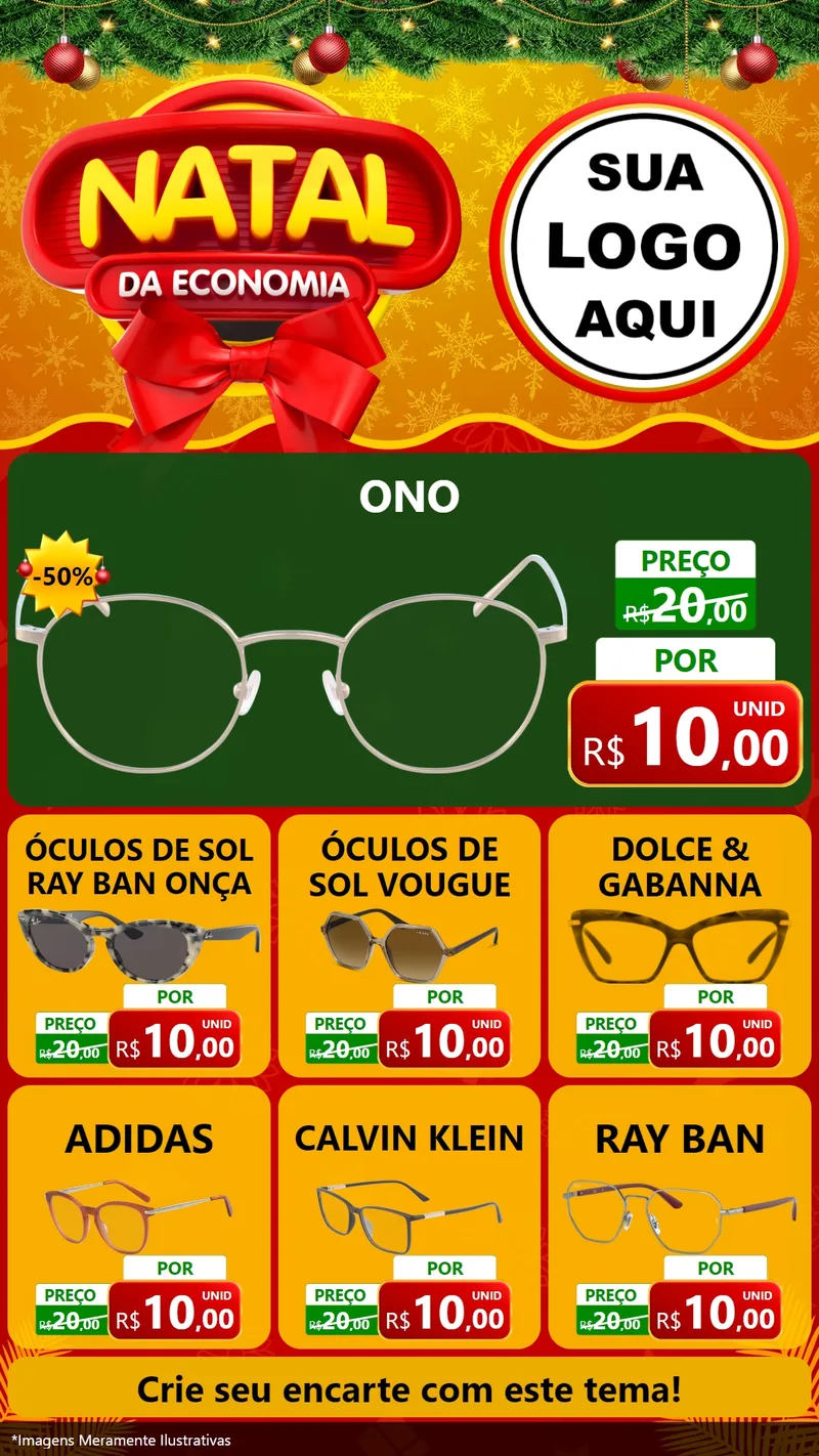 Modelo de Rede Social para Stories com o tema Natal da Economia para Óticas