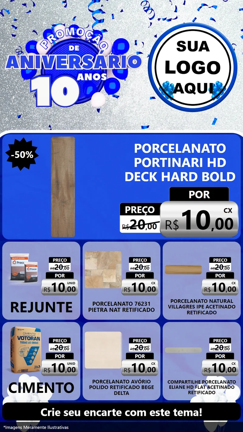 Modelo de Rede Social para Stories com o tema Promoção de Aniversário - 10 Anos para Pisos e revestimentos