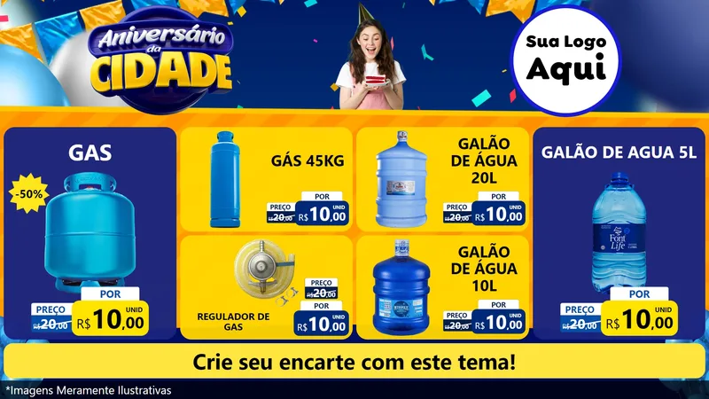 Modelo de TV para TV Horizontal com o tema Aniversário da Cidade para Água e gás