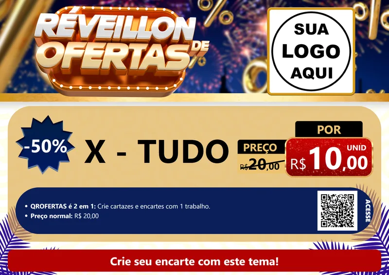 Modelo de Cartaz para Cartaz A4 Horizontal com o tema Réveillon de Ofertas para Hamburgueria