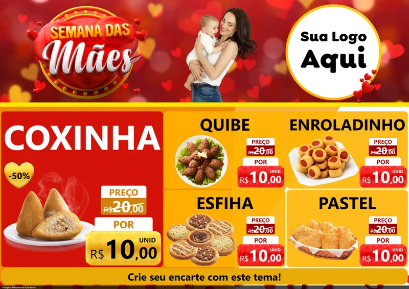 Modelo de Encarte para Encarte A4 Horizontal com o tema Semana das Mães para Salgadaria