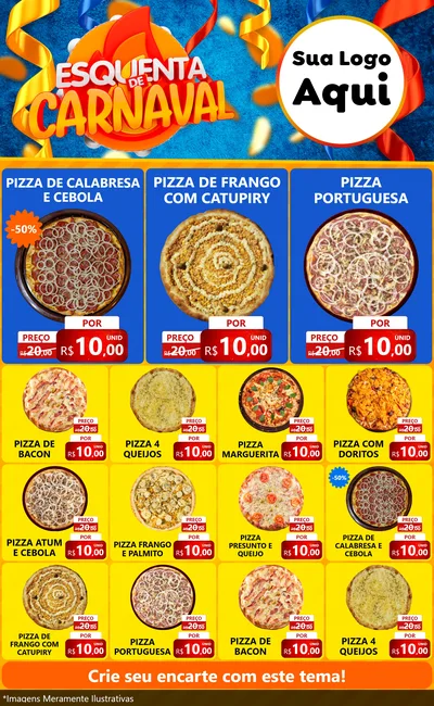 Modelo de Encarte para Encarte Grande com o tema Esquenta de Carnaval para Pizzaria