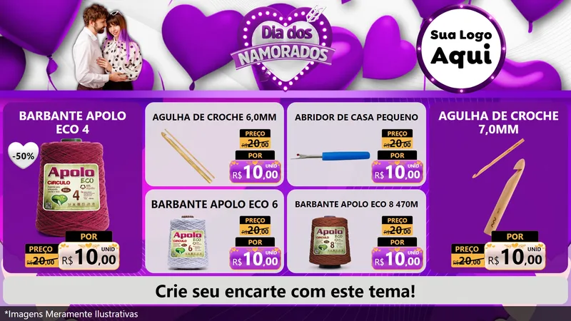 Modelo de TV para TV Horizontal com o tema Dia dos Namorados para Armarinho e Aviamentos