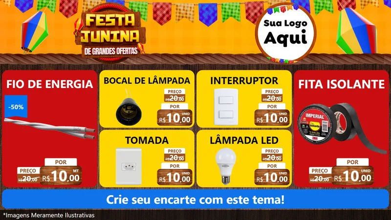 Modelo de TV para TV Horizontal com o tema Festa Junina de Grandes Ofertas para Materiais Elétricos