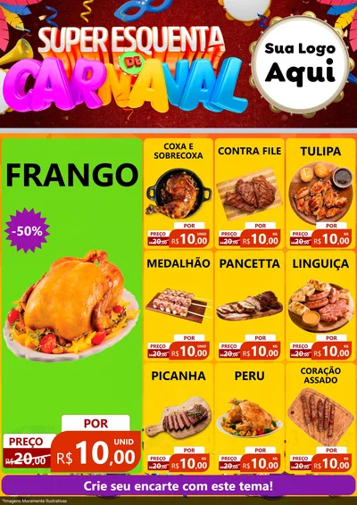 Modelo de Encarte para Encarte A4 Vertical com o tema Super Esquenta de Carnaval para Assados