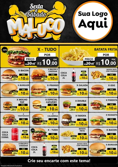 Modelo de Encarte para Encarte A4 Vertical com o tema Sexta e Sábado Maluco para Hamburgueria