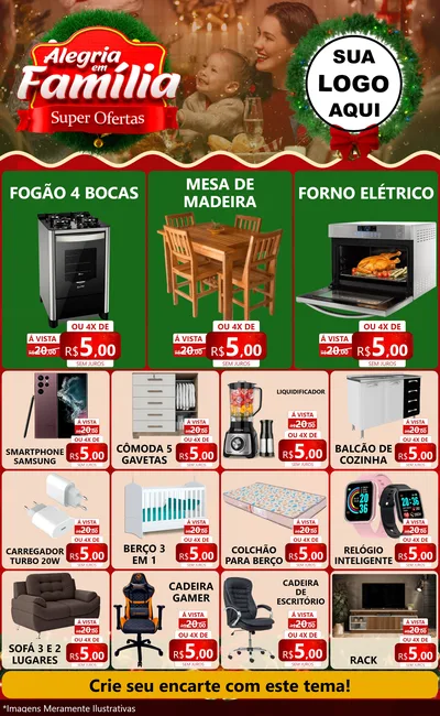 Modelo de Encarte para Encarte Grande com o tema Alegria Em Família - Super Ofertas para Móveis e Eletro