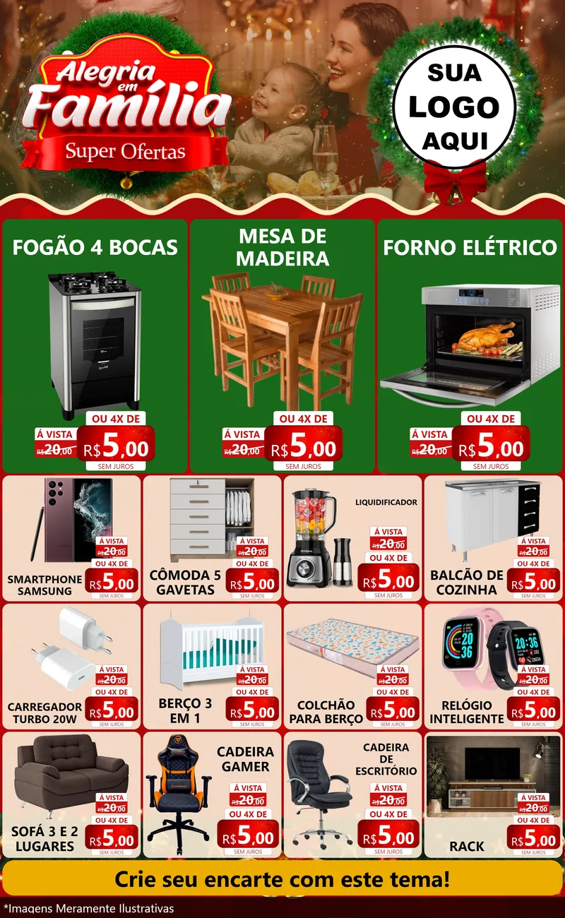 Modelo de Encarte para Encarte Grande com o tema Alegria Em Família - Super Ofertas para Móveis e Eletro