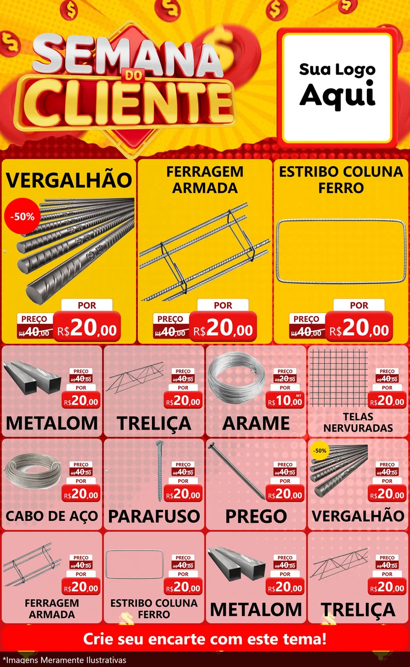 Modelo de Encarte para Encarte Grande com o tema Semana do Cliente para Ferragens