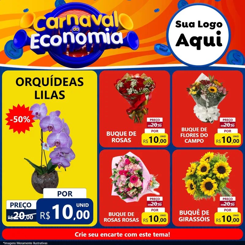 Modelo de Rede Social para Feed Facebook com o tema Carnaval da Economia para Floricultura e jardim