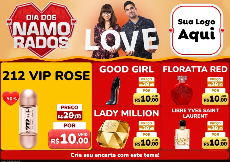 Modelo de Encarte para Encarte A4 Horizontal com o tema Dia dos Namorados para Perfumes