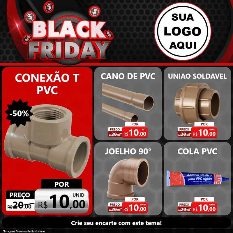 Modelo de Rede Social para Feed Facebook com o tema Black Friday para Tubos e conexões