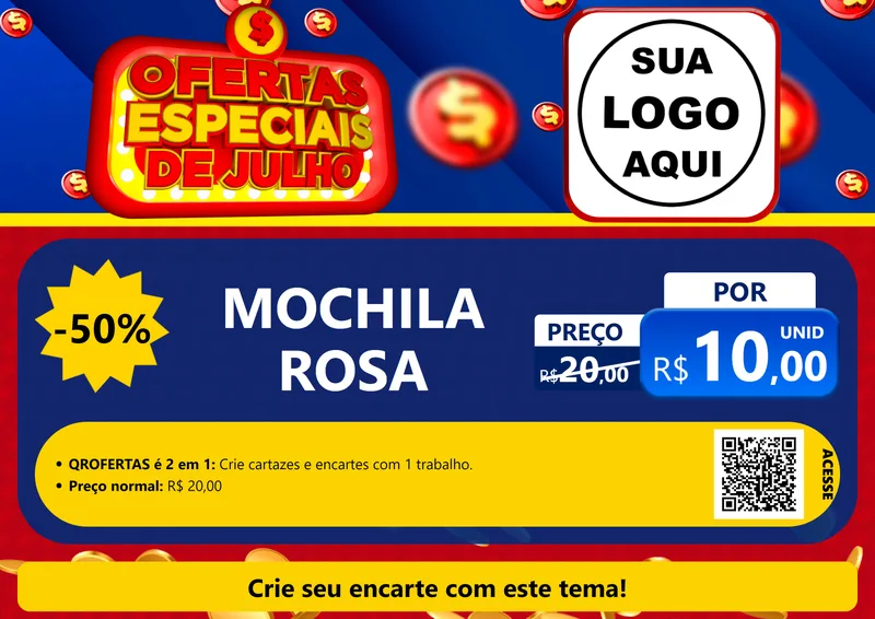 Modelo de Cartaz para Cartaz A4 Horizontal com o tema Ofertas Especiais de Julho para Papelaria