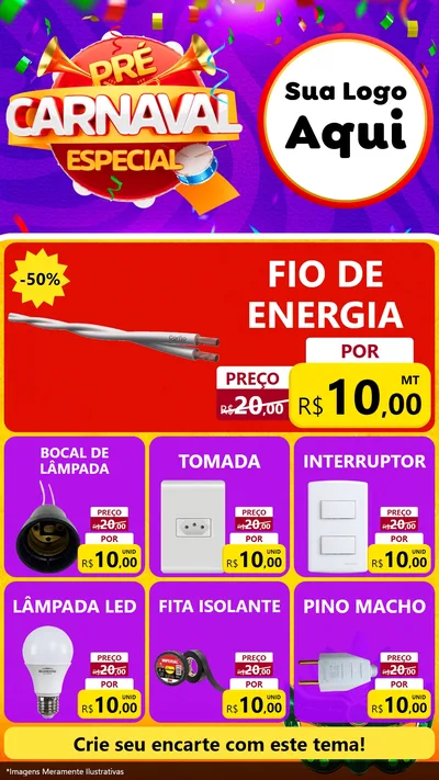 Modelo de Rede Social para Stories com o tema Pré-Carnaval Especial para Materiais Elétricos