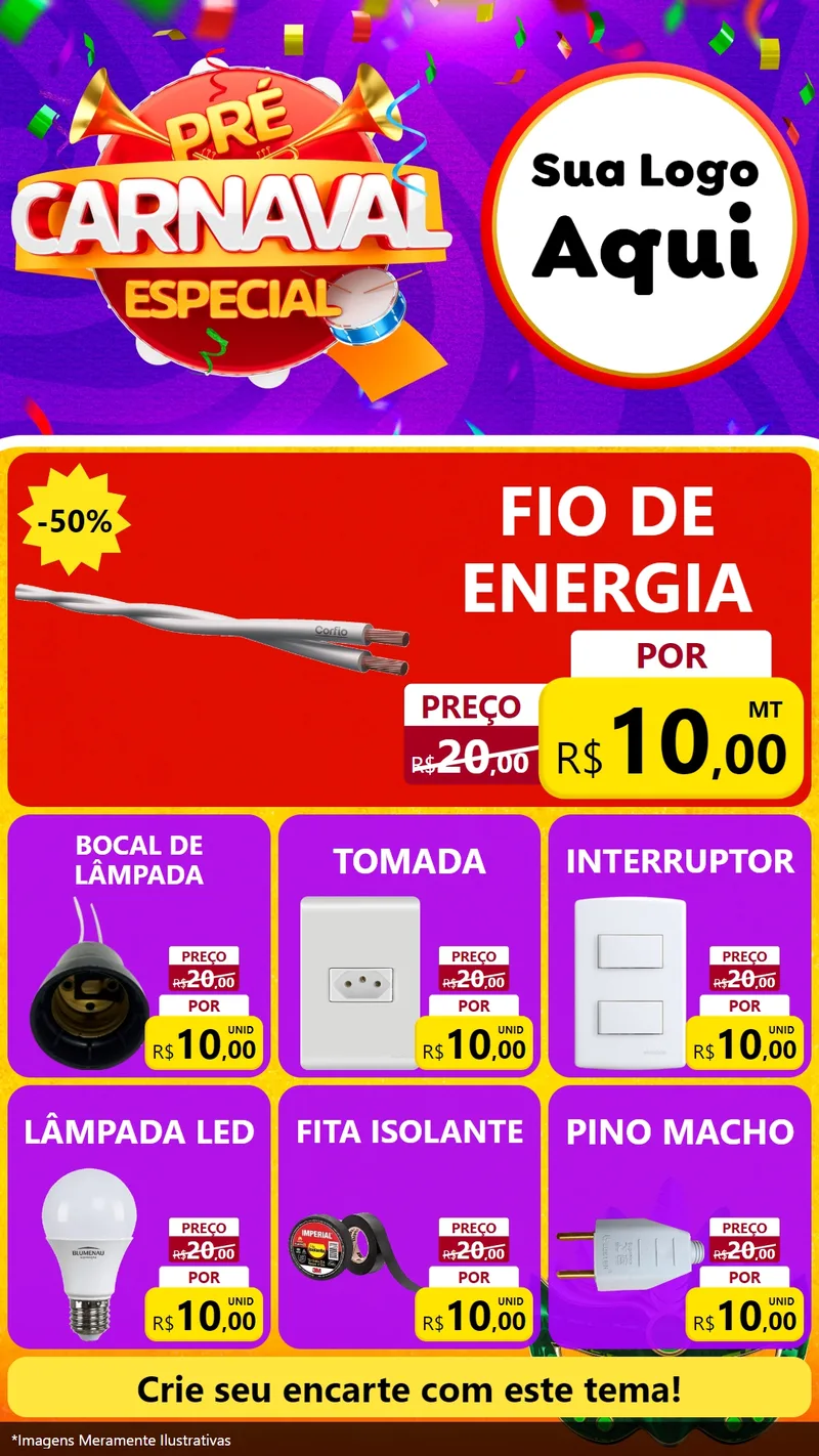 Modelo de Rede Social para Stories com o tema Pré-Carnaval Especial para Materiais Elétricos
