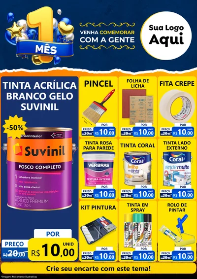 Modelo de Encarte para Encarte A4 Vertical com o tema Um Mês de Aniversário para Tintas e Ferramentas