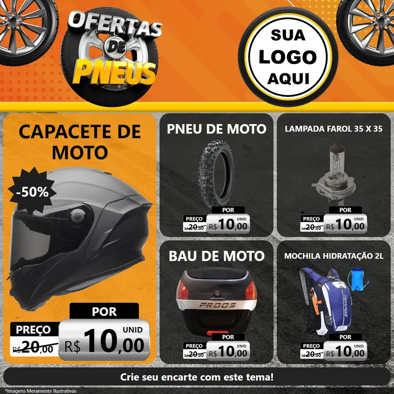Modelo de Rede Social para Feed Facebook com o tema Ofertas de Pneus para Moto peças