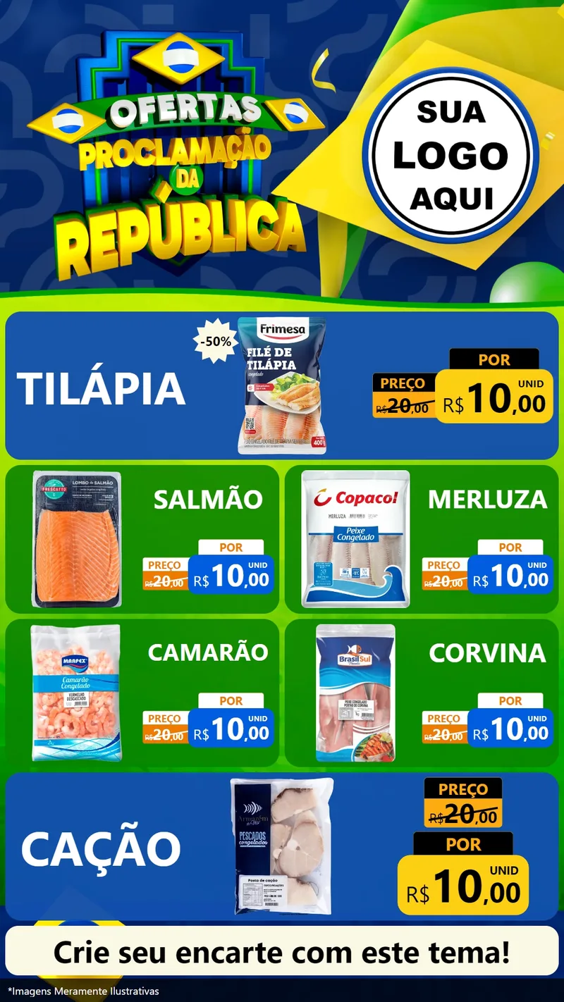 Modelo de TV para TV Vertical com o tema Ofertas Proclamação da República para Peixaria
