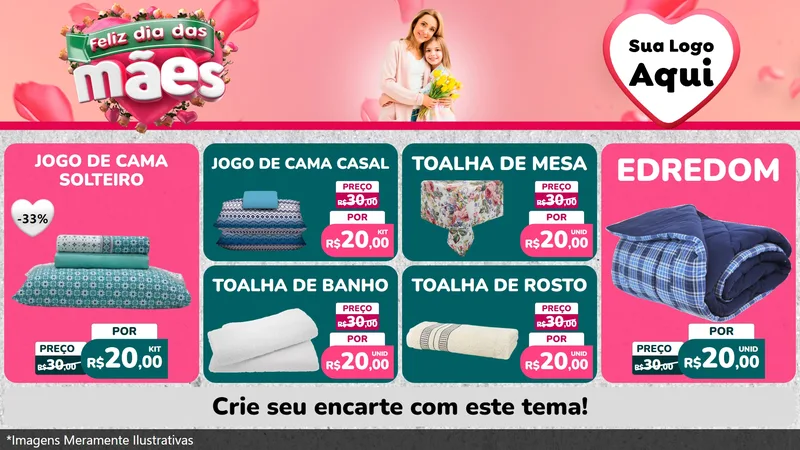 Modelo de TV para TV Horizontal com o tema Feliz Dia das Mães para Cama, Mesa e Banho