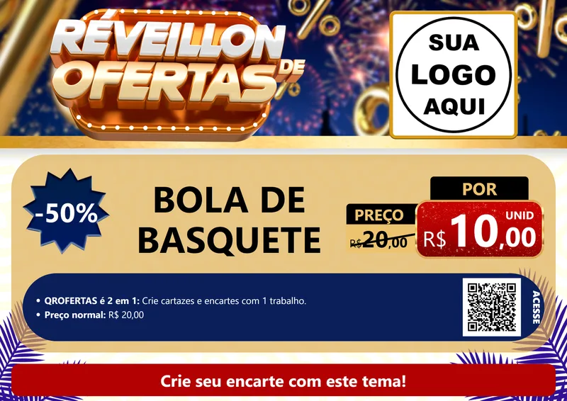 Modelo de Cartaz para Cartaz A4 Horizontal com o tema Réveillon de Ofertas para Artigos Esportivos
