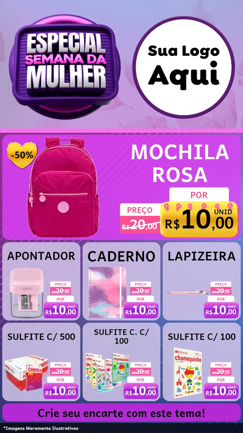 Modelo de Rede Social para Stories com o tema Especial Semana da Mulher para Papelaria