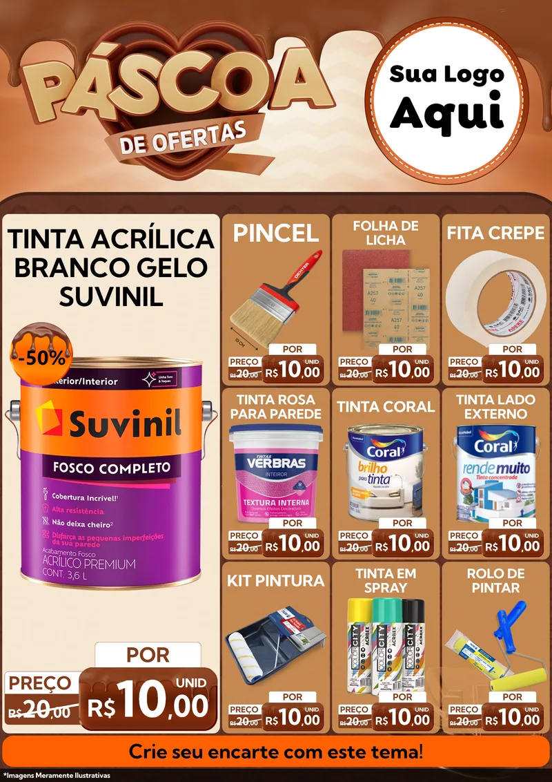 Modelo de Encarte para Encarte A4 Vertical com o tema Páscoa de Ofertas para Tintas e Ferramentas