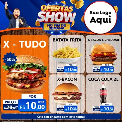Modelo de Rede Social para Feed Facebook com o tema Ofertas Show No Fim De Semana para Hamburgueria