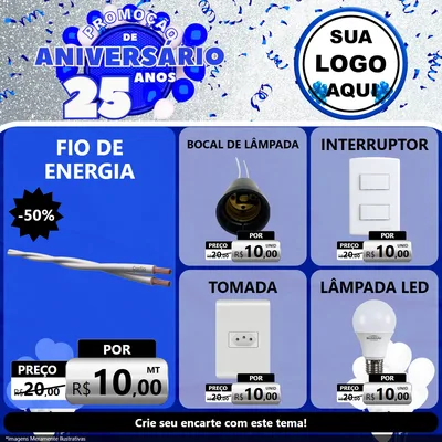 Modelo de Rede Social para Feed Facebook com o tema Promoção de Aniversário - 25 Anos para Materiais Elétricos