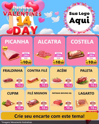 Modelo de Rede Social para Feed Instagram com o tema Valentine's Day para Açougue
