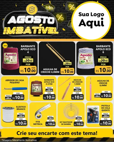 Modelo de Rede Social para Feed Instagram com o tema Agosto Imbatível para Armarinho e Aviamentos