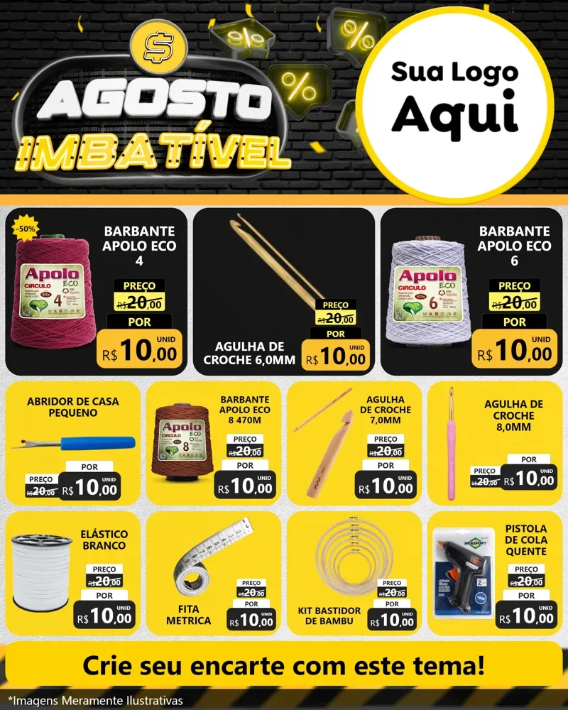 Modelo de Rede Social para Feed Instagram com o tema Agosto Imbatível para Armarinho e Aviamentos