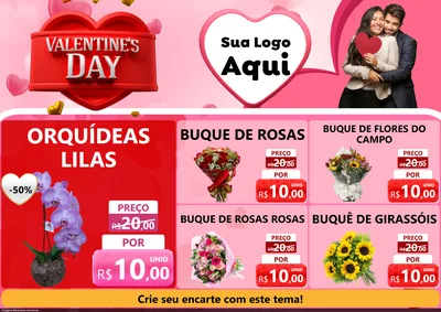 Modelo de Encarte para Encarte A4 Horizontal com o tema Valentine's Day para Floricultura e jardim