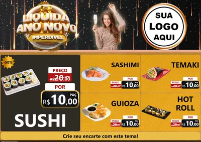 Modelo de Encarte para Encarte A4 Horizontal com o tema Liquida Ano Novo Imperdível para Comida japonesa