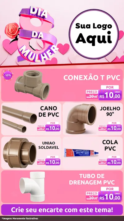 Modelo de TV para TV Vertical com o tema Dia da Mulher para Tubos e conexões