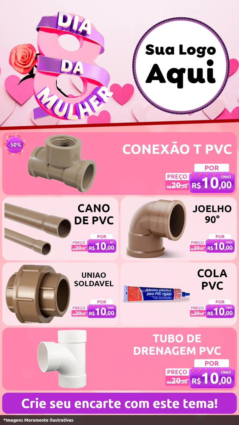 Modelo de TV para TV Vertical com o tema Dia da Mulher para Tubos e conexões