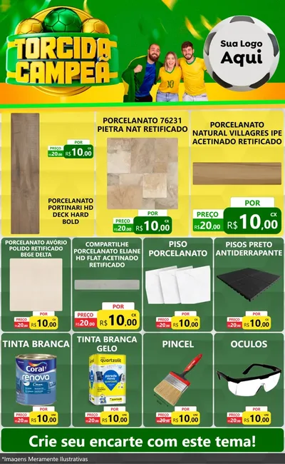 Modelo de Encarte para Encarte Grande com o tema Torcida Campeã - Copa para Pisos e revestimentos