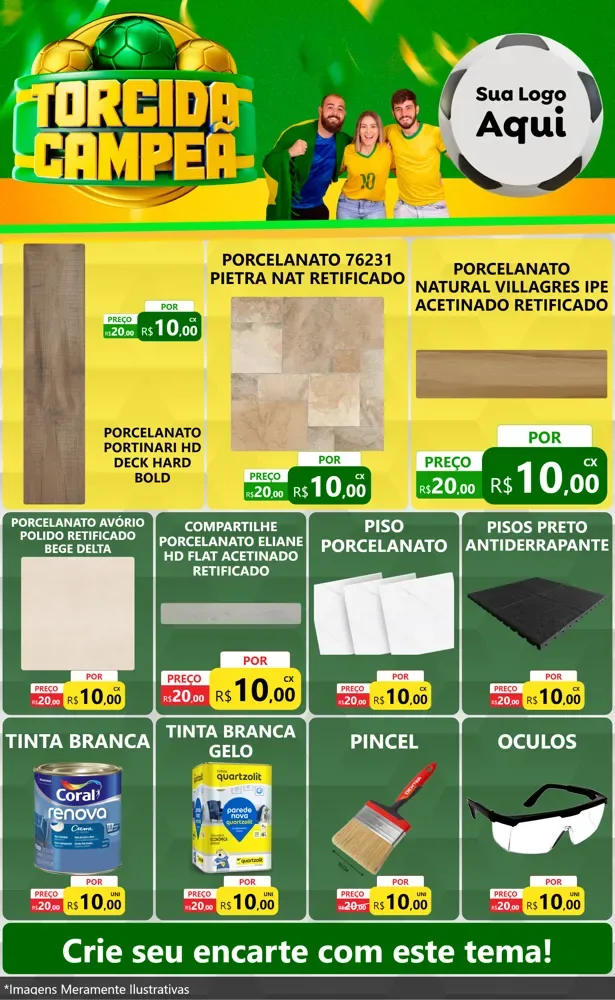 Modelo de Encarte para Encarte Grande com o tema Torcida Campeã - Copa para Pisos e revestimentos