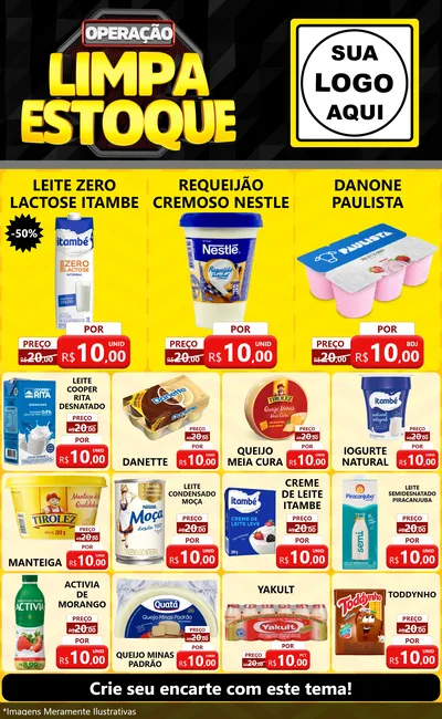 Modelo de Encarte para Encarte Grande com o tema Operação Limpa Estoque para Frios e Laticínios