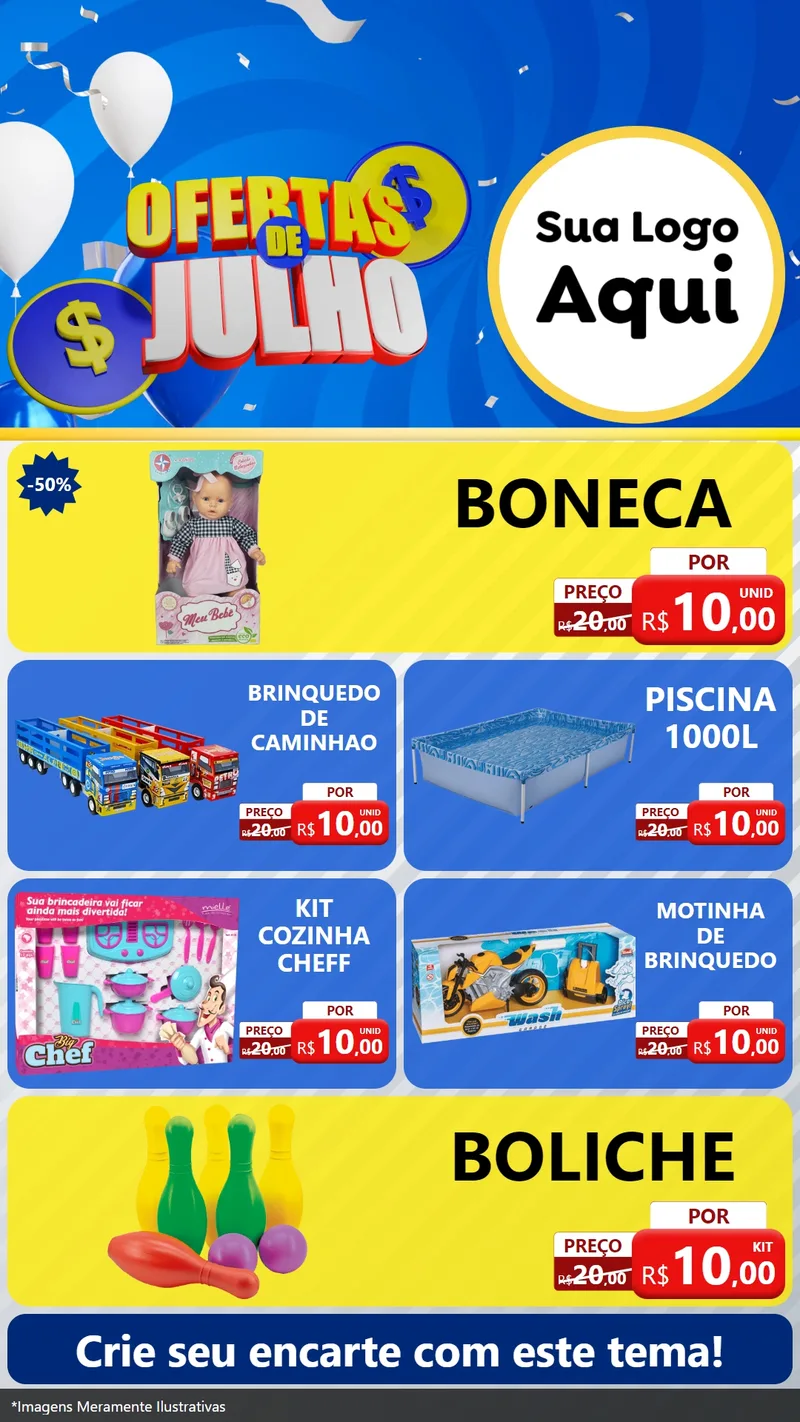 Modelo de TV para TV Vertical com o tema Ofertas de Julho para Brinquedos