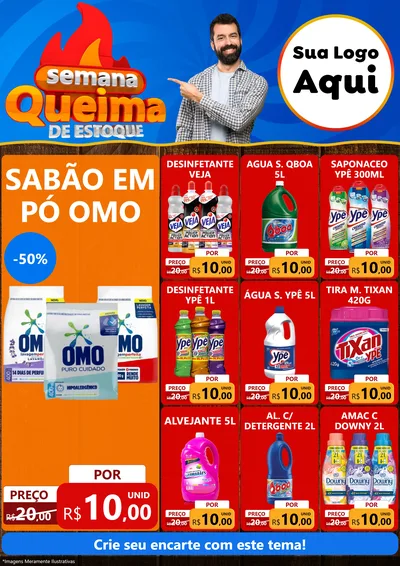 Modelo de Encarte para Encarte A4 Vertical com o tema Semana Queima de Estoque para Produtos de Limpeza