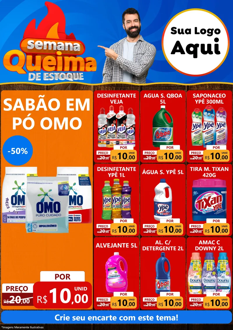 Modelo de Encarte para Encarte A4 Vertical com o tema Semana Queima de Estoque para Produtos de Limpeza