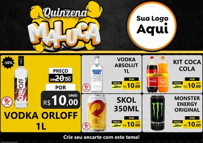 Modelo de Encarte para Encarte A4 Horizontal com o tema Quinzena Maluca para Distribuidora de bebidas