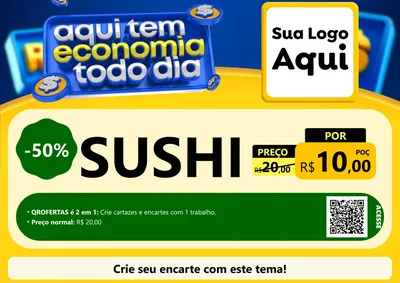 Modelo de Cartaz para Cartaz A4 Horizontal com o tema Aqui Tem Economia Todo Dia para Comida japonesa
